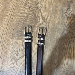 Black and Brown Leather Belts with Silver Buckles. Genuine leather belts.